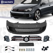 For 10-14 VW Golf MK6 To GTI Style Front Bumper Grille w/Redline Fog Light Set picture