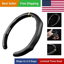 Quick Install Sporty Perforated Nappa Leather Steering Wheel Cover with Yello... picture
