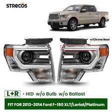 HID Headlight For 2013-2014 Ford F-150 w/o Bulb w/Chrome Trim Left+Right Pair picture