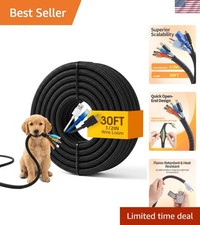 30ft Wire Loom Automotive Cable Cover 1/2in Black Pet Chew Resistant picture