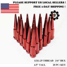 20PC+KEY FIT SUBARU 4.5'' TALL RED 12X1.25 CONICAL SEAT SPIKE WHEEL LUG NUTS picture
