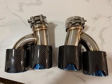 2016-2023 BMW G30 530i 540i Exhaust Tips Carbon Fiber W/ Blue Steel 3” Clamps On picture
