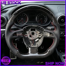 FOR AUDI A4 A5 2004-2012 CARBON FIBER FLAT CUSTOMIZED SPORT LED STEERING WHEEL. picture