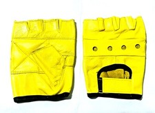 Men's Yellow Leather Driving Motorcycle Finger less Gloves Heavy Duty B-63 picture
