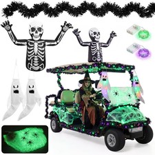 12 Pcs Halloween Golf Cart Decoration Kit, LED Skeleton Halloween Car Decor picture