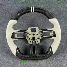 Custom Carbon Fiber White Leather Steering Wheel for 2015-2017 Ford Mustang picture