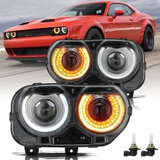 Pair LED Headlights Halogen Head lamps Projector For 2015-2023 Dodge Challenger picture