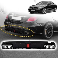 FOR 15-21 BENZ W205 C63 C43 SEDAN B STYLE LED BUMPER DIFFUSER + EXHAUST TIPS Set picture