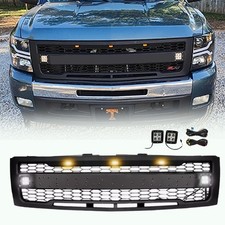 Front bumper Grill for 2007-2013 Chevy Silverado 1500 Black w/Lights and Letter picture