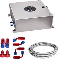 10 GALLON SLIVE ALUMINUM FUEL CELL GAS TANK+CAP+LEVEL SENDER+STEEL FUEL LINE KIT picture