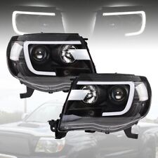 Black Clear LED Tube Projector Headlights Headlamps For 2005-2011 Toyota Tacoma picture