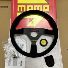MOMO Motorsport MOD.78 Suede Racing Steering Wheel – 350mm Yellow Horn 3-Spoke picture