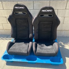 Pair Recaro SR3 Style BLACK Suede Recliner Bucket Racing Seats Universal New Set picture