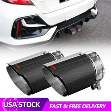 2x Carbon Fiber Exhaust Tip Tailpipe For Honda Civic 10th Gen 2016-2021 picture