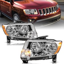 Halogen Left+Right For 11-13 Jeep Grand Cherokee 11-17 Compass Headlight Chrome picture