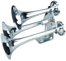 New 12v Triple Trumpet CHROME Electric Air Horn 152db HUGE LOUD Sound TRAIN picture