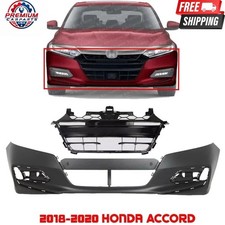 Front Bumper Cover Primed & Grille Assembly Kit For 2018-2020 Honda Accord picture
