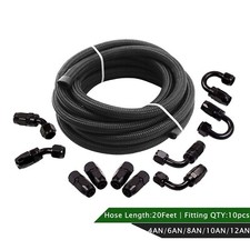 AN6 -6AN AN-6 Fitting Steel Nylon Braided Oil Fuel Line Swivel Hose End 20FT Kit picture
