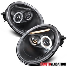 Black Fit 1998-2005 Volkswagen Beetle LED Halo Projector Headlights Left+Right picture