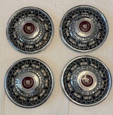 80-85 Cadillac Eldorado Seville Chrome Wire Spoke Hub Caps w/ Center Set of 4 picture