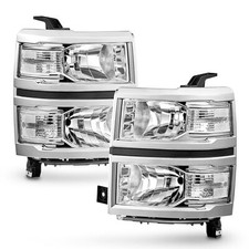 Pairs For 2014-2015 Chevy Silverado 1500 Chrome Headlights Headlamps Clear Lens picture