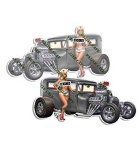 Pinup Girl Sticker Fits Ford GRAY 1929 Sedan Nose Art Pin Up Decal 2 PACK picture
