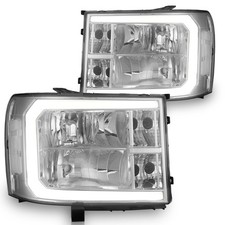 Chrome Headlights For 2007-2013 GMC Sierra 1500 2500HD 3500HD w/LED DRL L+R Pair picture