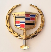 Vintage Cadillac Hood Ornament Crest Laurel Wreath Gold-Toned Original Car Part picture
