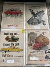 Vintage Print Ad Lot 6 1940s-1970s Chevrolet Fiat Kaiser REO Packard Fisher GM picture