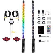 2pc 2ft RGB LED Whip Light Antenna Flag & Remote for UTV ATV Polaris RZR Can Am picture