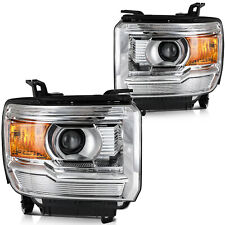 For 2014-2015 GMC Sierra 1500 Chrome Amber Pair Headlights Assembly picture