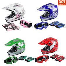 DOT Youth Kids Motocross Offroad Street Dirt Bike Helmet Goggles Gloves ATV UTV picture