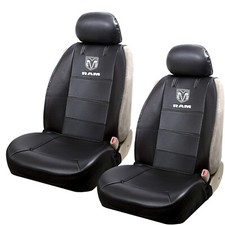 Ram Head Gray Logo Synthetic Leather Sideless Car Truck 2 Front Seat Covers Set picture