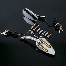 PAIR 8mm 10mm Skull Rearview Mirrors LED Turn Signal For Harley Cruiser Chopper picture