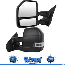 For 2004-2014 Ford F-150 Power Heated Puddle Light Turn Signal Black Tow Mirrors picture