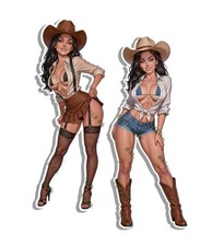 Brunette Cowgirl Pin Up Girls Western Hat Boots Decal Sticker 2 PACK 36256 picture