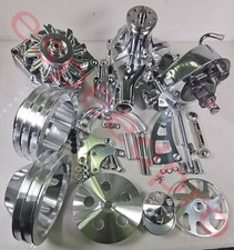 For SBC Chevy Pulley & Bracket Kit w/ Alternator Power Steering Long Water Pump picture