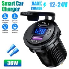 Type-C QC3.0 USB Car Fast Charger Power Socket Outlet W/LED Voltmeter 12V-24V picture