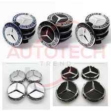 Set of 4  Center Caps Hubcaps for MercedesBenz AMG Black/Dark Blue/Silver Wreath picture