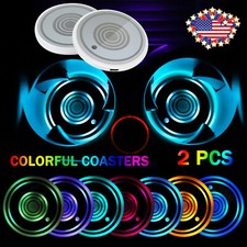 2Pcs Car Cup Holder Lights - 7-Color LED Interior Decoration Light Pads for Cars picture