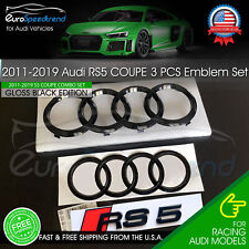 Audi RS5 COUPE Front Rear Ring 2011-2019 Emblem Gloss Black Logo Badge Combo Set picture