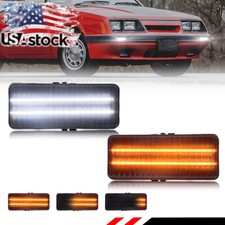 2X Smoke Dynamic LED Front Parking Turn Signal Lights For 1979-1986 Ford Mustang picture