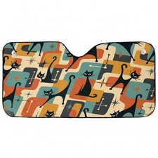 Retro Black Cat Windshield Sun Shade, Mid Century Modern Cat Car Sun Visor picture