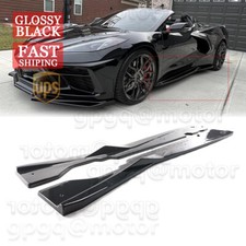 For Corvette C8 20-2027 Glossy Black V2 Style Side Skirts Extension Rocker Panel picture