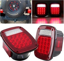 2Pcs Square Rear Combination Tail Lights Lamps Assembly w/Side Red Lens picture