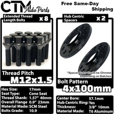 2x 10mm Thick 4x100 57.1mm CB Wheel Spacer Set Black 12x1.5 Bolt Fit BMW E30/21 picture