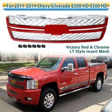 For 11-14 Silverado 2500HD 3500HD Victory Red+Chrome Insert Mesh LT Style Grille picture