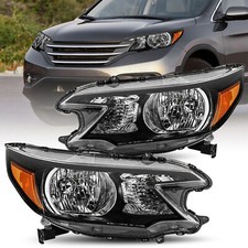 Black Headlights Assembly Amber Corner Lamps Pair For 2012 2013 2014 Honda CR-V picture