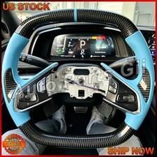 Carbon Fiber Blue Flat Steering Wheel  FOR 2020+ Corvette C8 with Heated✅NEW✅ picture