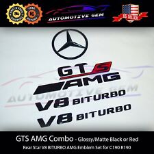 GTS AMG V8 BITURBO Star Emblem Red Black Badge Combo Set for Mercedes C190 R190 picture